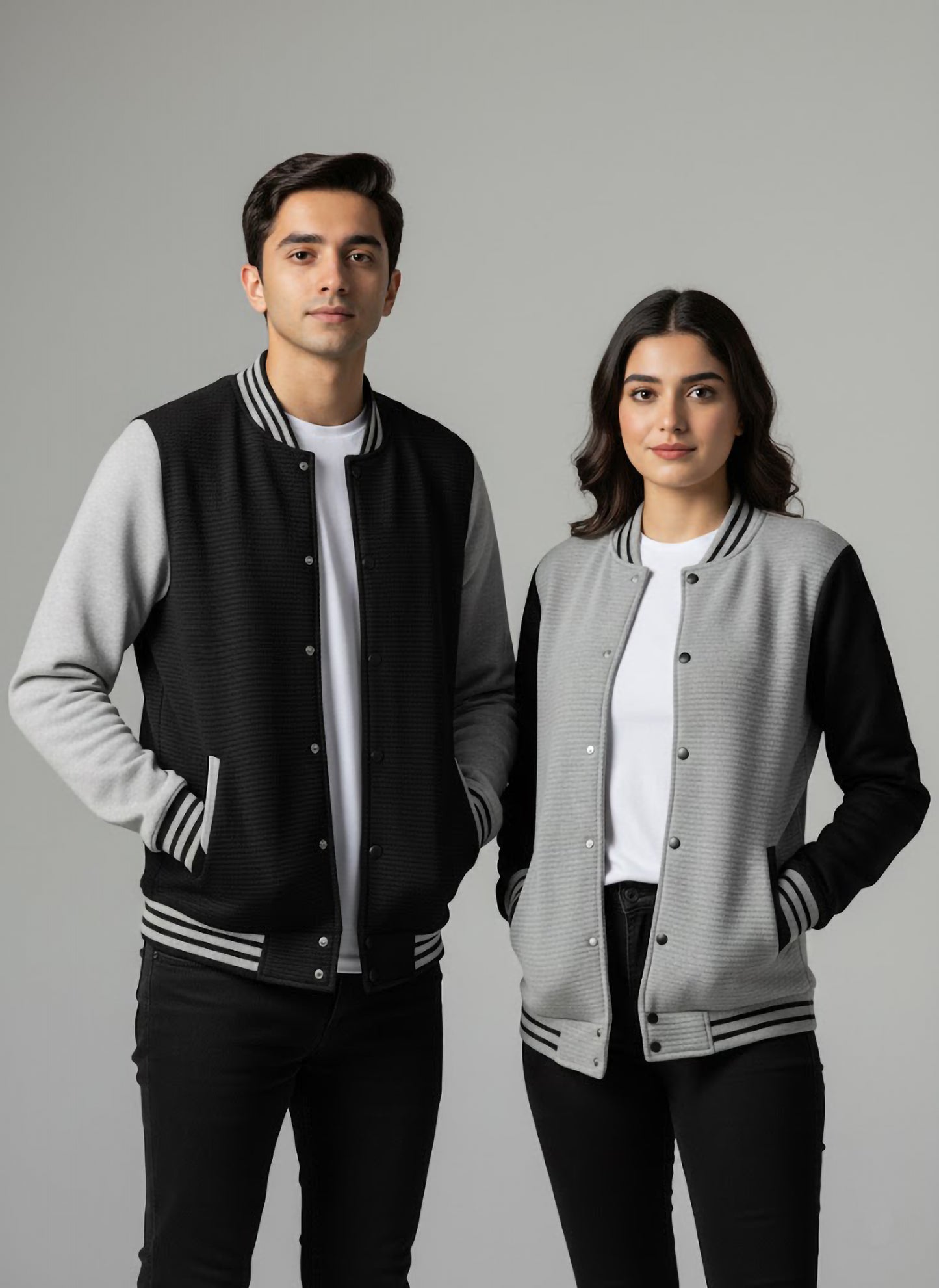 The Ultimate Unisex Varsity Jacket: Grey & Black Quilted Texture Bomber