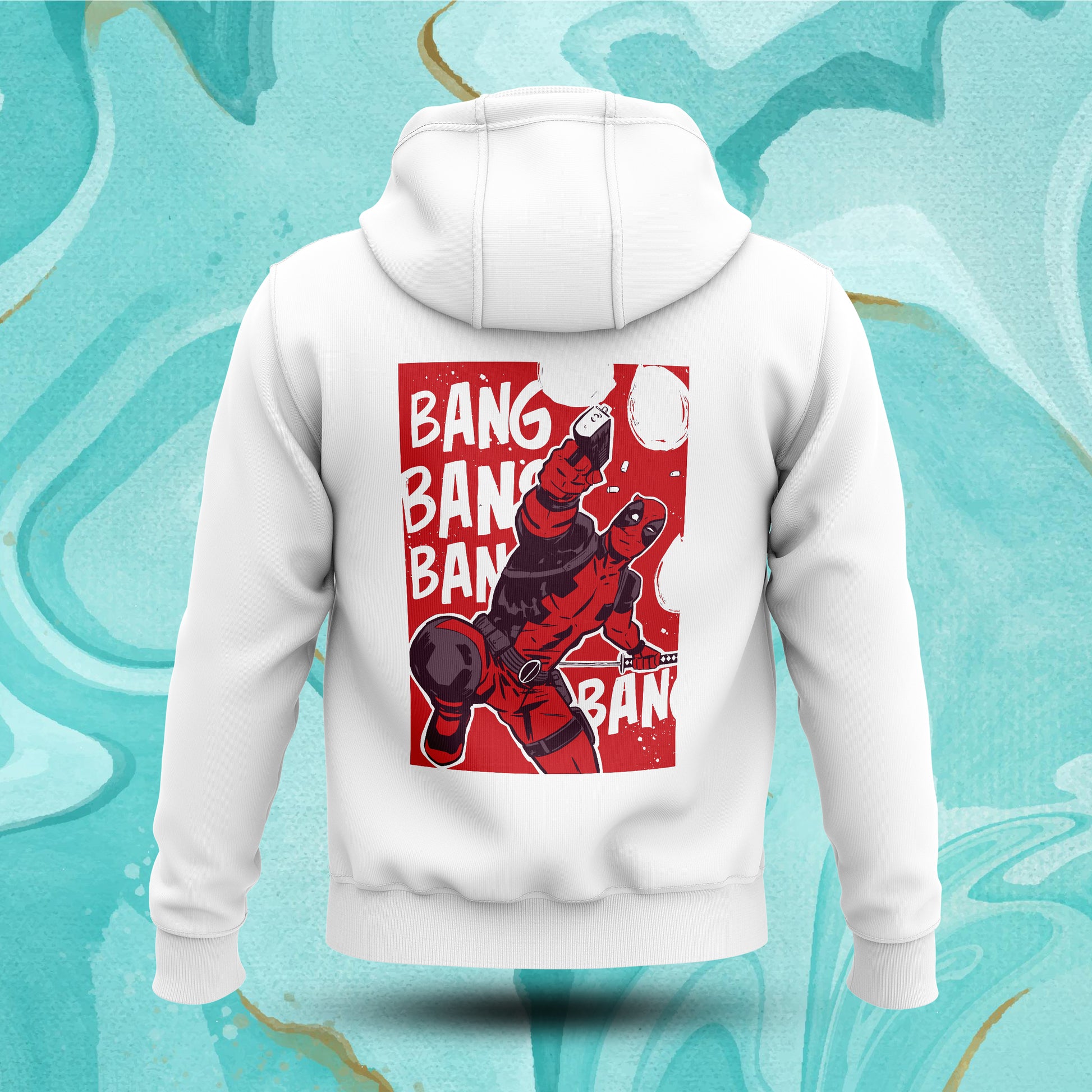 Deadpool Bang (White) Hoodies Fatal Tees
