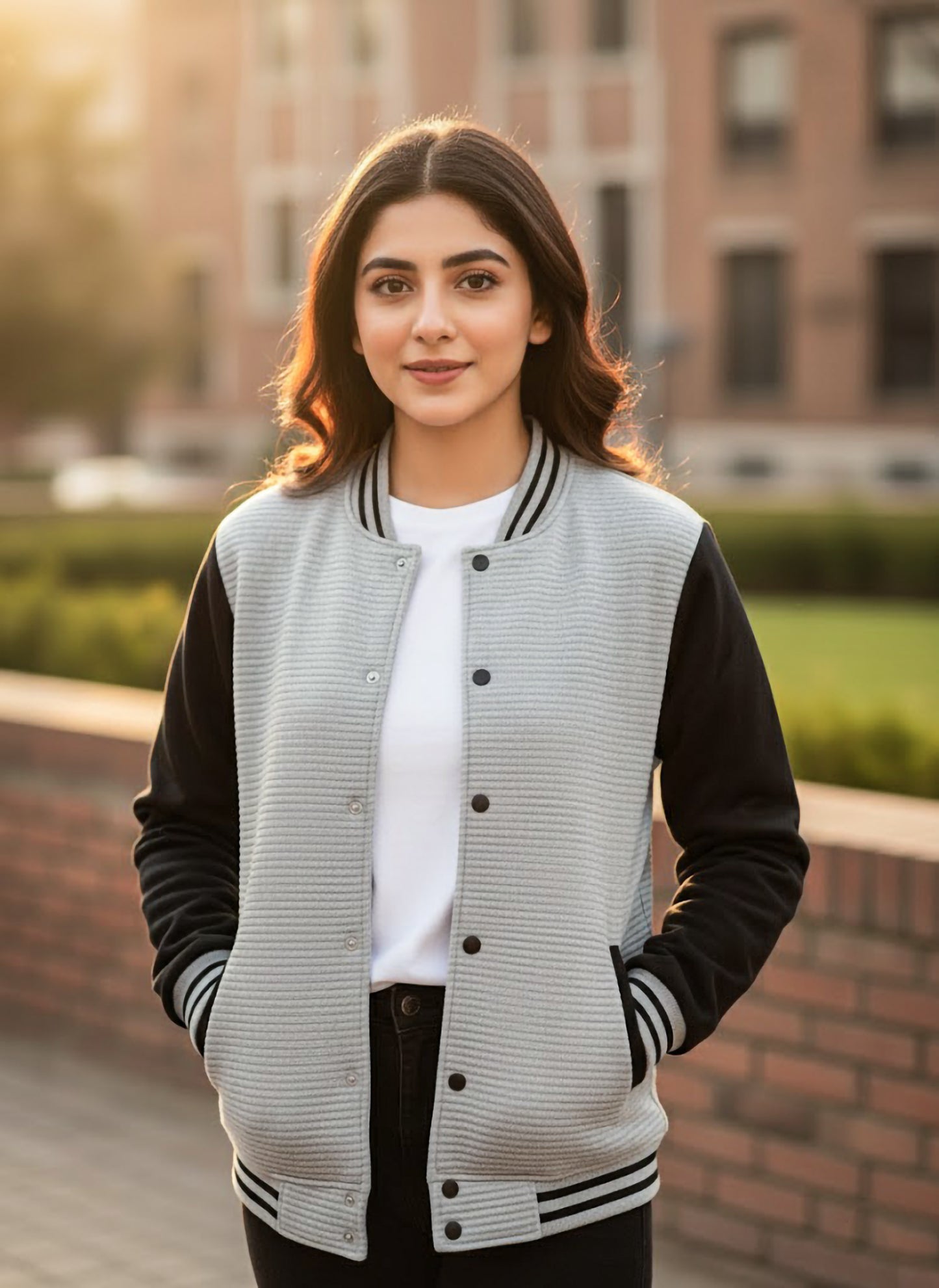 The Ultimate Unisex Varsity Jacket: Grey & Black Quilted Texture Bomber