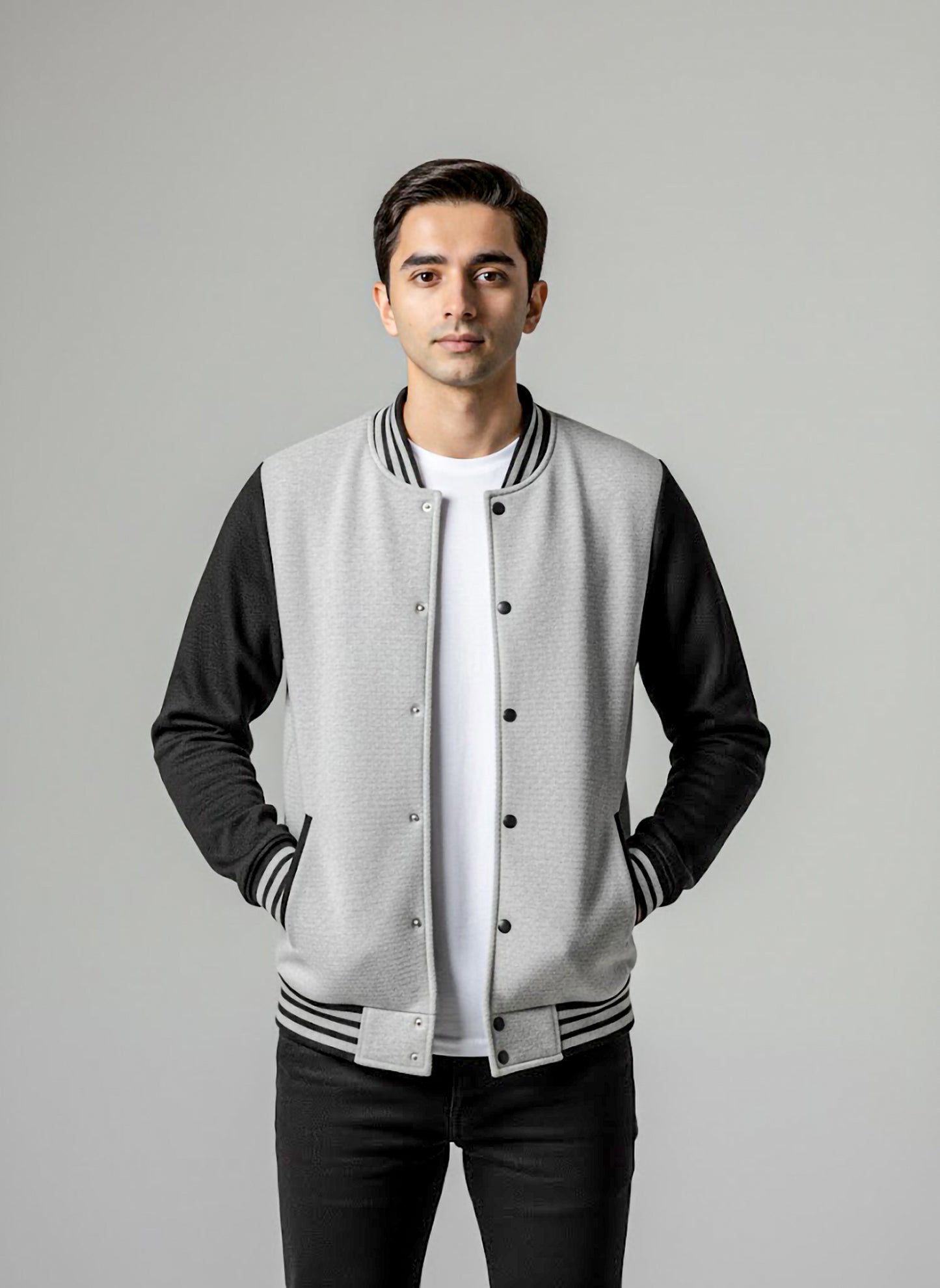 The Ultimate Unisex Varsity Jacket: Grey & Black Quilted Texture Bomber