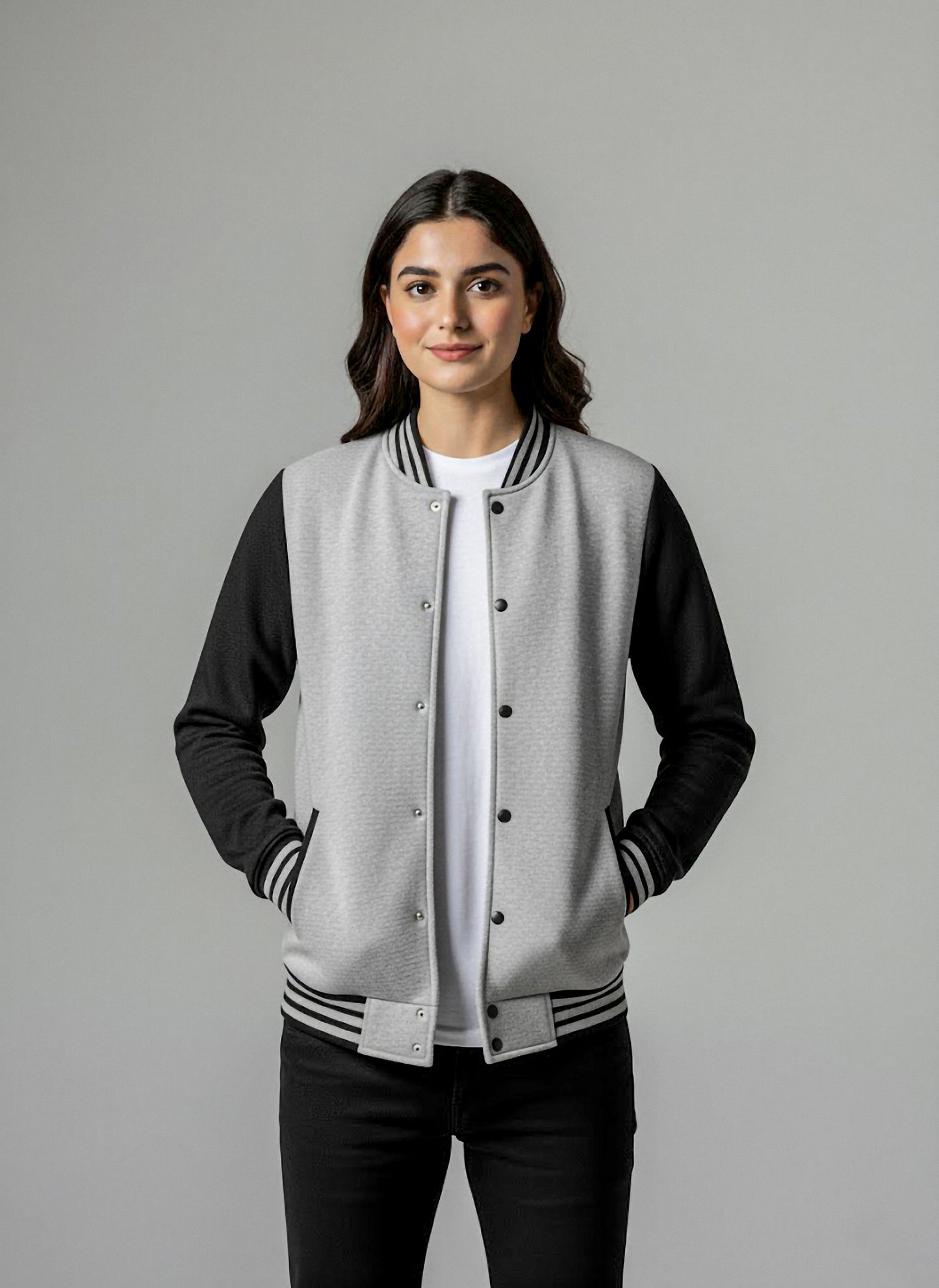 The Ultimate Unisex Varsity Jacket: Grey & Black Quilted Texture Bomber