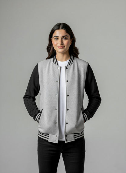 The Ultimate Unisex Varsity Jacket: Grey & Black Quilted Texture Bomber