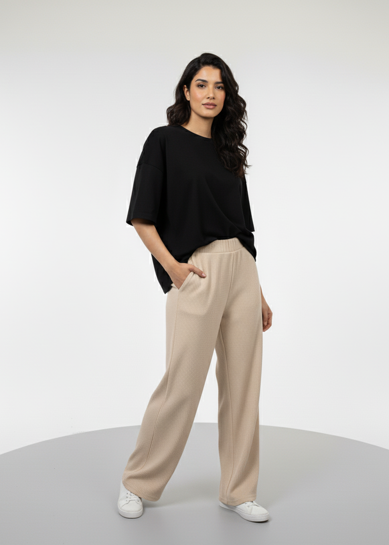 Ladies' Beige Baggy Flapper Trousers | Wide Leg High Waisted Pants