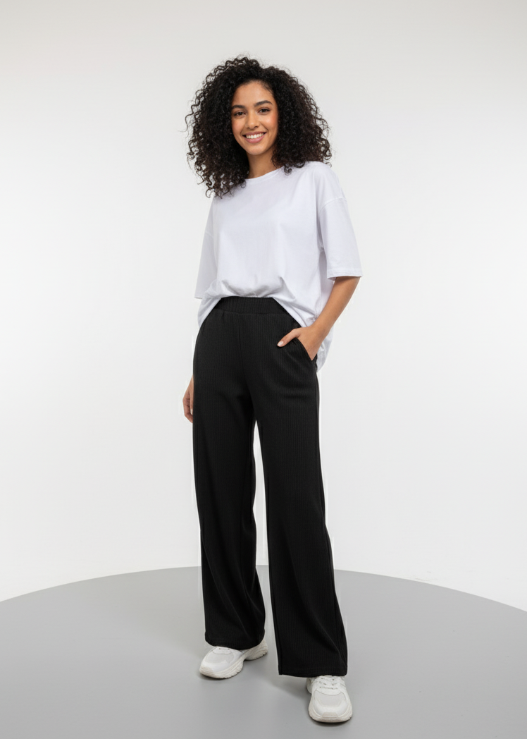 Ladies' Black Baggy Flapper Trousers | Wide Leg High Waisted Pants